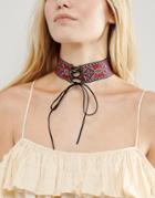New Look Embroidered Tie Choker Necklace - Multi
