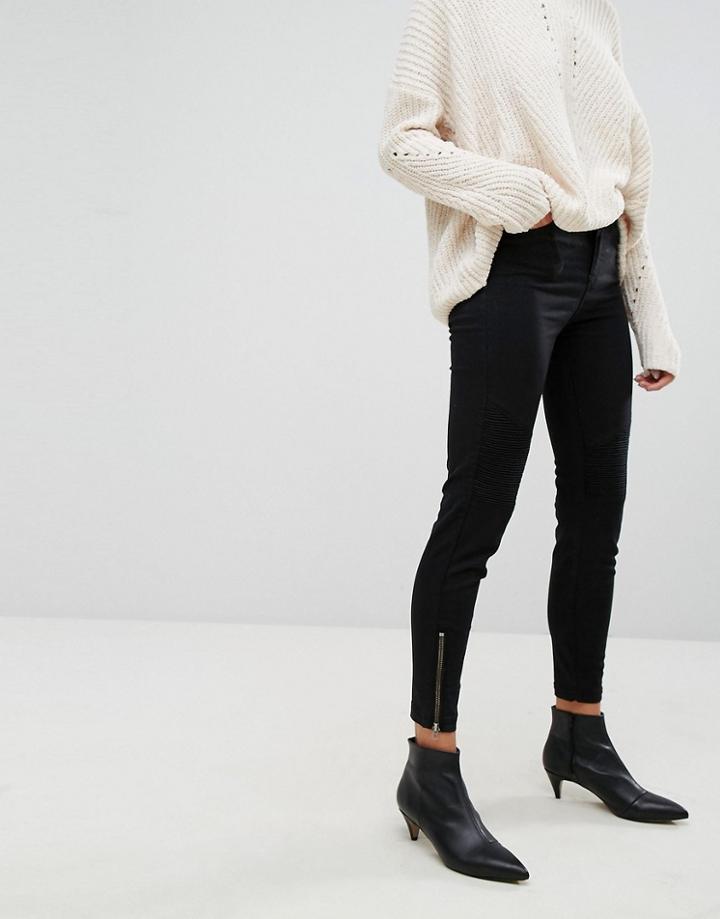 Stradivarius Biker Detail Jean - Black