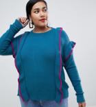Junarose Frill Detail Knitted Sweater - Blue