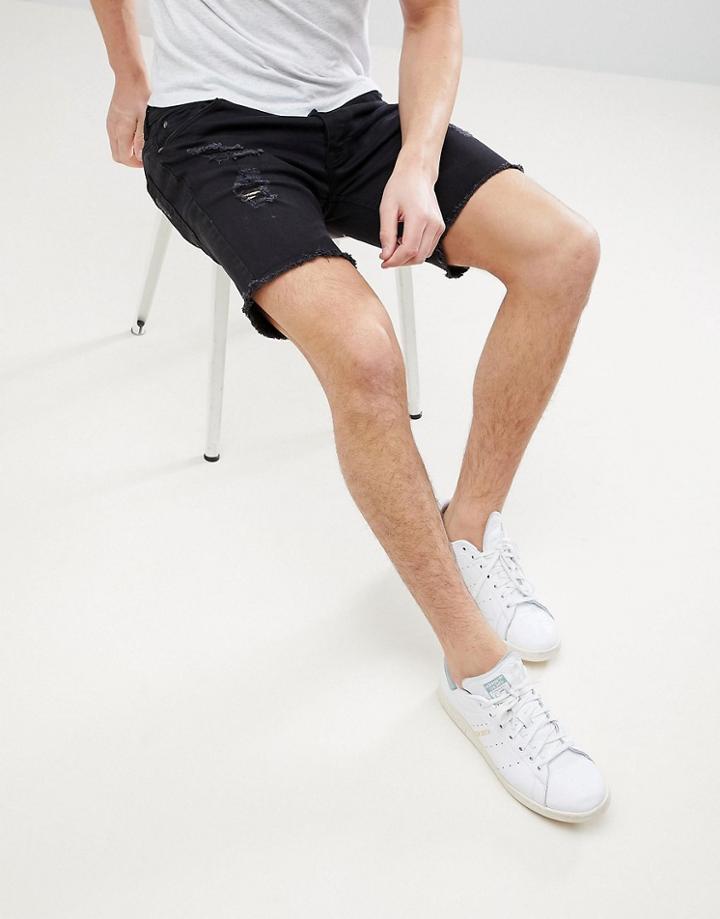 Brave Soul Black Raw Hem Denim Shorts