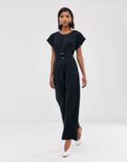 Closet London Wide Leg Jumpsuit With Buckle Belt Detail In Navy - Navy