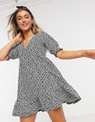 Miss Selfridge Daisy Print Smock Dress In Black