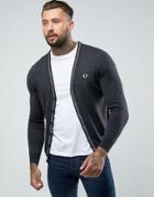 Fred Perry Fine Merino V Neck Cardigan In Gray - Gray