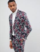 Jack & Jones Premium Slim Fit Blazer With All Over Print - Navy