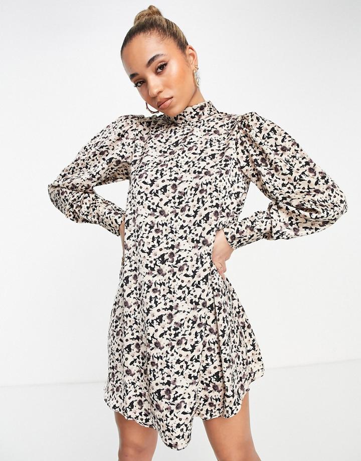 Mango Abstract Floral Print A-line Dress In Mono-black