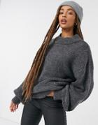 Asos Design Oversized Sweater With Stripe Stitch Detail In Gray-grey