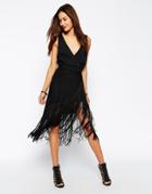 Asos Fringed Midi Dress - Black