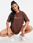 Asos Weekend Collective Oversized T-shirt With Logo In Brown