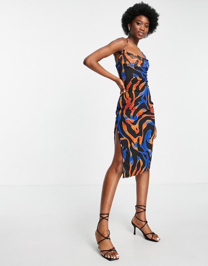 In The Style Strappy Back Cowl Neck Midi Dress In Multi Snake Print