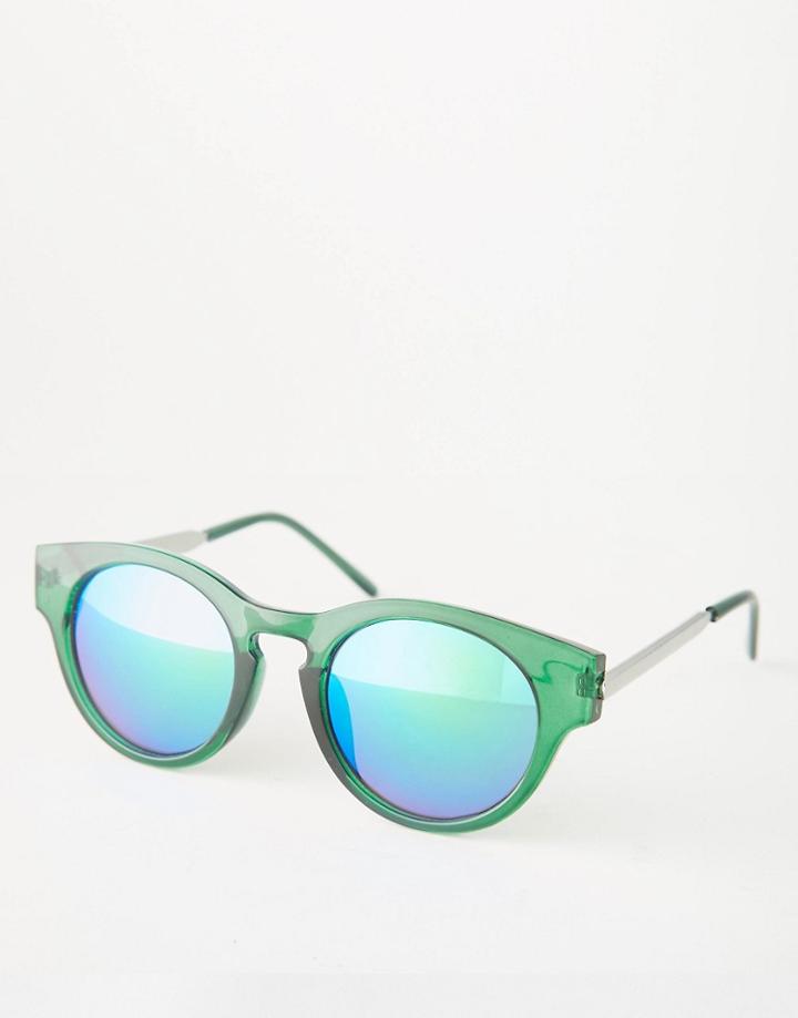 Trip Round Sunglasses With Mirror Lens - Crystal Green