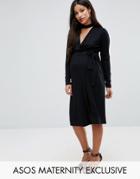 Asos Maternity Nursing Dress With Wrap And Choker Detail - Black
