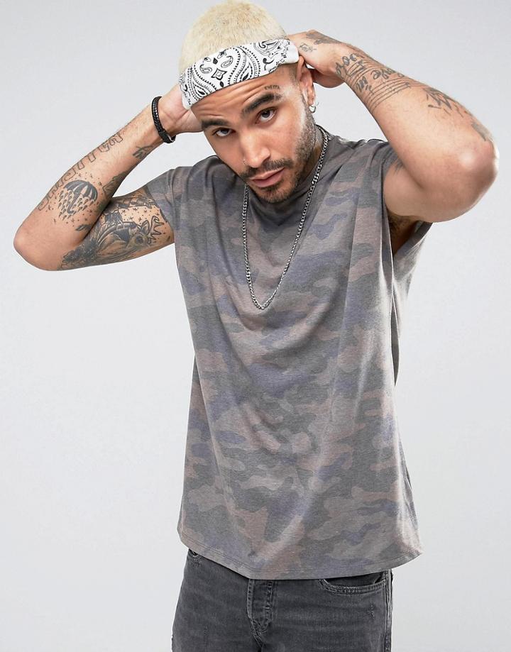 Asos Neppy Jersey Oversized Sleeveless T-shirt With All Over Camo Print - Green
