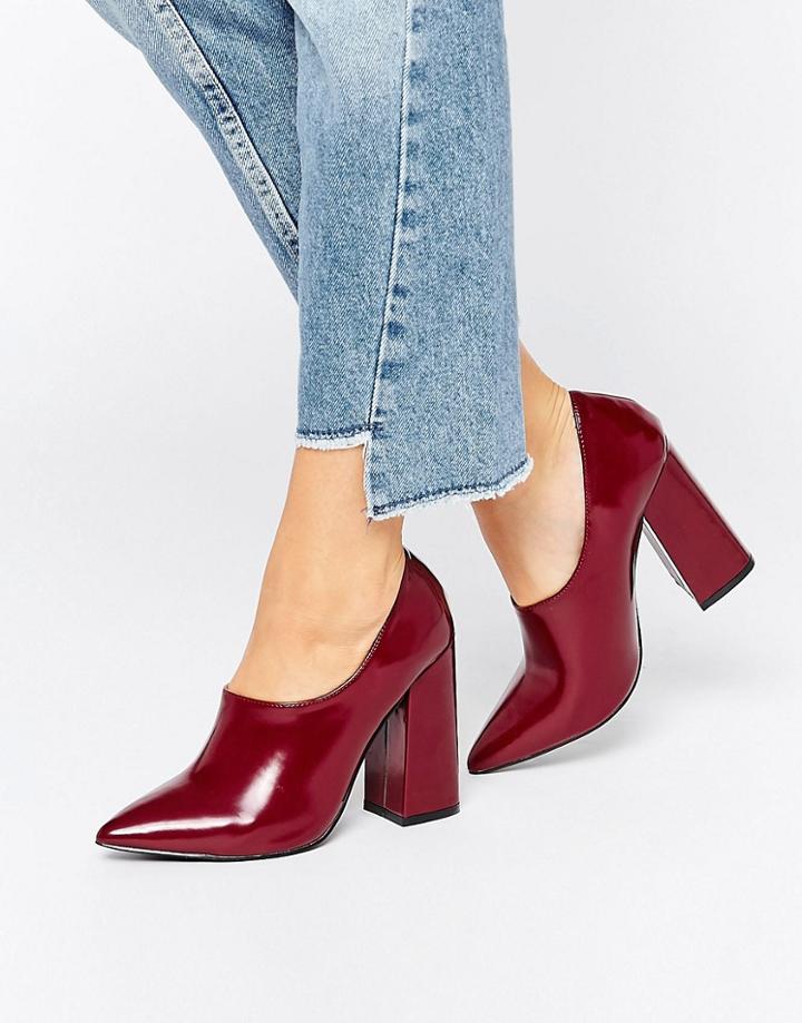 Daisy Street Burgundy Patent High Vamp Point Heeled Shoes - High Shine Burgundy
