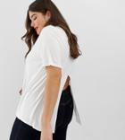 Asos Design Curve T-shirt With Drapey Split Back In White