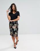 Qed London Floral Midi Skirt - Black