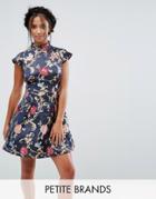 Chi Chi London Petite Mini Dress In Jacquard With Mandarin Neck Detail - Multi