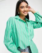 River Island Stripe Boyfriend Poplin Shirt In Green