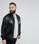 Asos Plus Bomber Jacket In Sequins In Black - Black