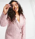 In The Style Plus X Billie Faiers Blazer Dress In Pink Check Print In Pink Multi