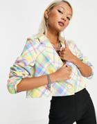 Noisy May Exclusive Cropped Blazer In Pastel Check - Part Of A Set-multi