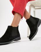 Dune Prompted Black Suede Flat Chelsea Boots - Black