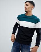 New Look Color Block Sweater In Teal And Black - Green