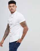 Asos Design Slim Shirt With Grandad Collar In White With Contrast Buttons