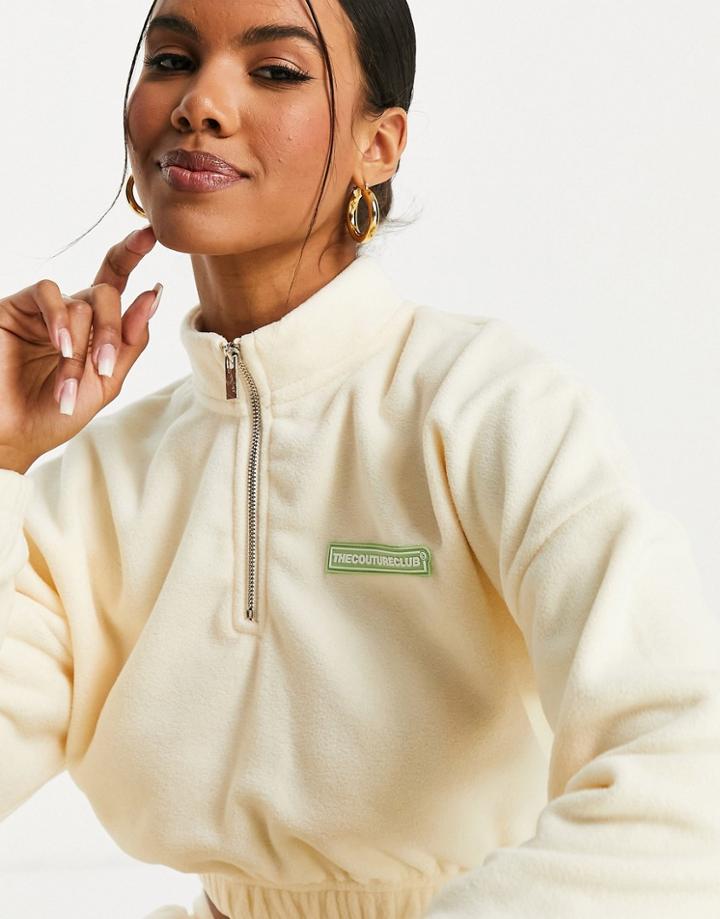The Couture Club Fleece Crop Sweatshirt Set In Off White