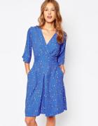 Closet Kimono Sleeve Dress In Bird Print - Blue