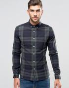 Asos Skinny Blackwatch Check Shirt In Green - Green
