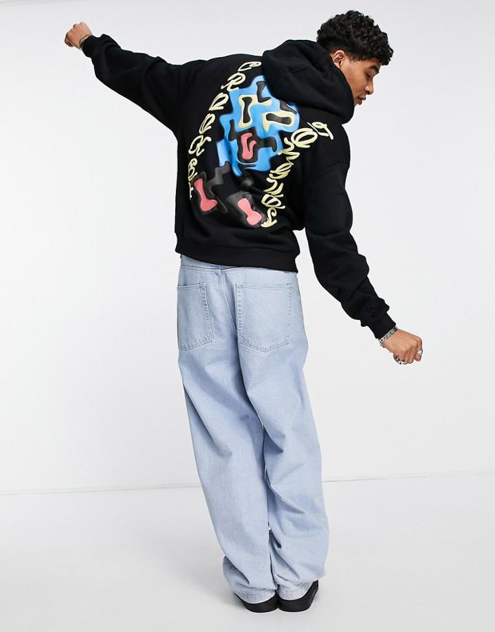 Crooked Tongues Hoodie With Wavy Back Print In Black