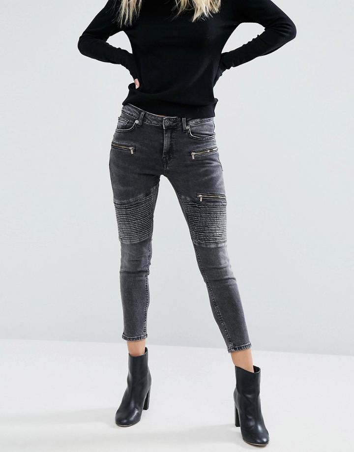 Mango Biker Jean With Zip Detail - Gray