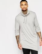 Asos Super Longline Long Sleeve T-shirt With Cowl Neck - Gray