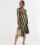 Flounce London Maternity Wrap Midi Dress In Gold And Black Stripe