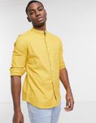 Asos Design Slim Fit Yarn Dye Organic Oxford Grandad Shirt In Mustard-yellow