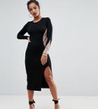 Asos Petite Halloween Flocked Spider Web Mesh Back Midi Dress - Black
