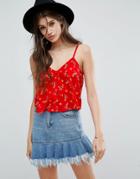 Asos Cropped Cami With Button Front In Floral Print - Multi