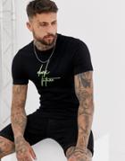 Asos Design Muscle T-shirt With Neon Dark Future Logo - Black
