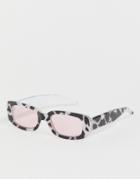 Asos Design Rectangle Sunglasses In Printed Plastic With Pink Lens-silver