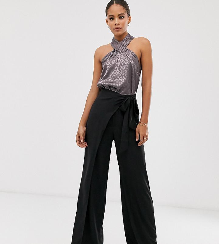 Outrageous Fortune Tall Split Leg Wrap Pants In Black-brown