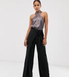 Outrageous Fortune Tall Split Leg Wrap Pants In Black-brown