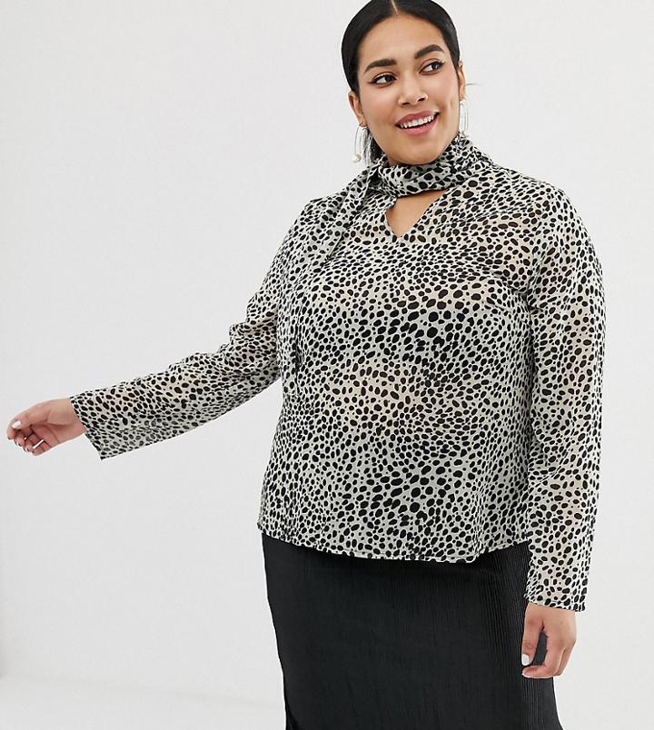 Lost Ink Plus Blouse In Animal Print - Brown