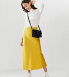 Asos Design Tall Bias Cut Satin Midi Skirt - Yellow