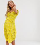 Influence Maternity Mini Dress With Puff Sleeves In Ditsy Print-yellow