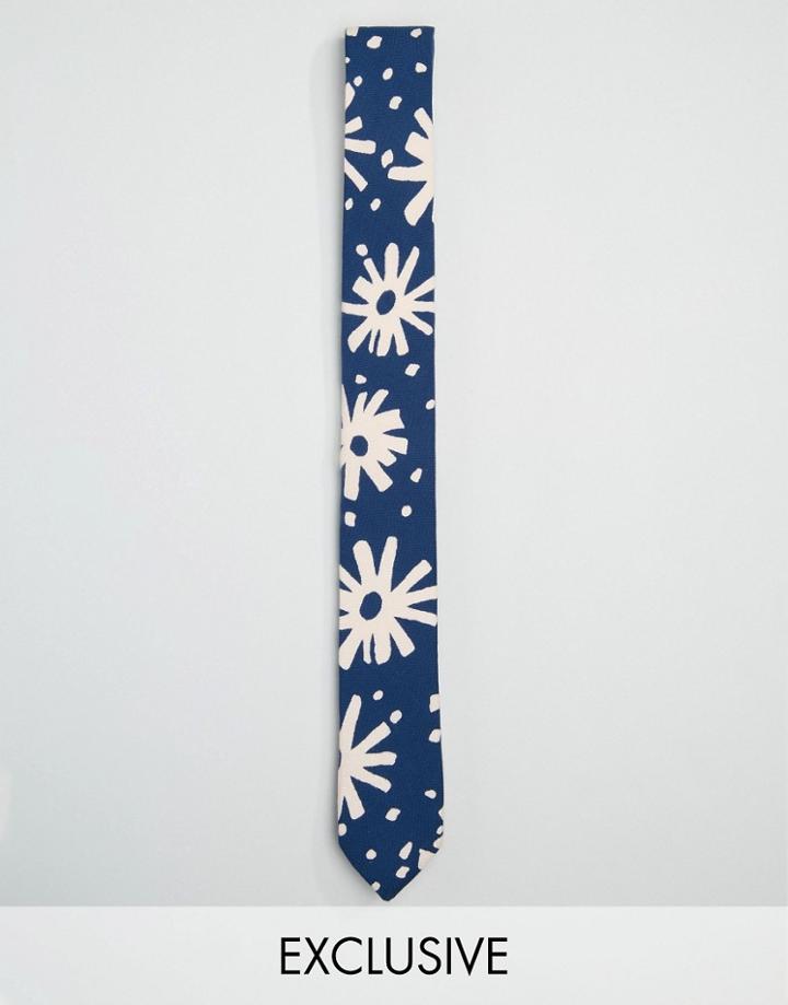 Reclaimed Vintage Abstract Floral Tie Blue - Blue