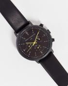 French Connection Chronograph Watch With Leather Strap In Black