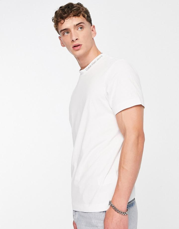Calvin Klein Jeans Institutional Embroidered Neck T-shirt In White