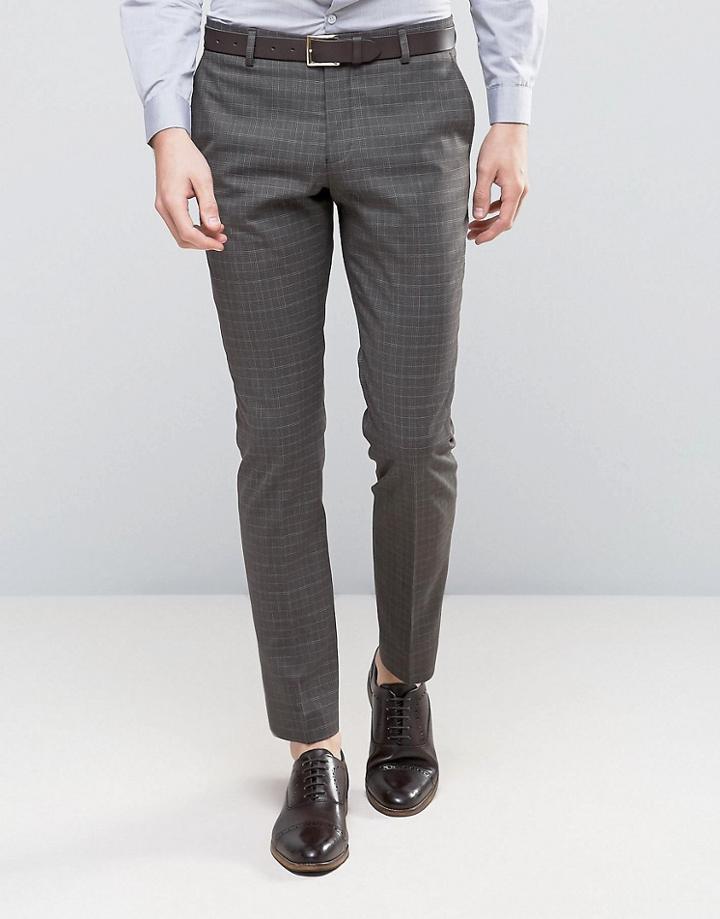Selected Homme Skinny Suit Pants In Check - Brown
