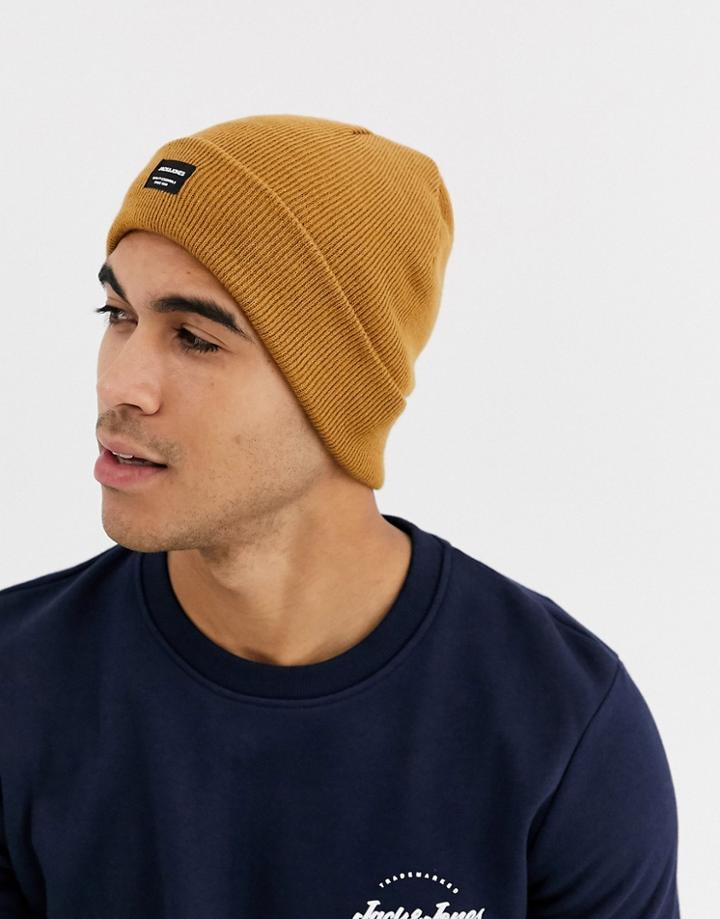 Jack & Jones Knitted Beanie In Tan-brown