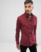 Asos Skinny Polka Dot Shirt In Burgundy - Red